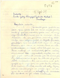 [Carta] 1954 sept. 15, Concepción [a] Gabriela Mistral, Santiago