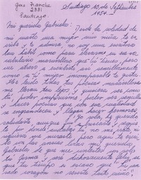 [Carta] 1954 sept. 15, Santiago [a] Gabriela Mistral