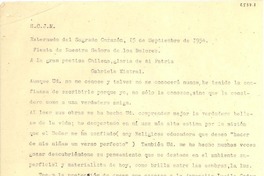 [Carta] 1954 sept. 15, [Santiago] [a] Gabriela Mistral