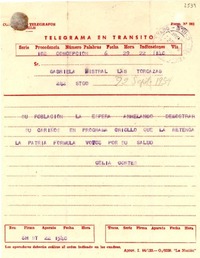 [Telegrama] 1954 sept. 22, Concepción, Chile [a] Gabriela Mistral, Santiago