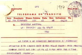 [Telegrama] 1954 sept. 16, San Fernando [a] Gabriela Mistral, Santiago
