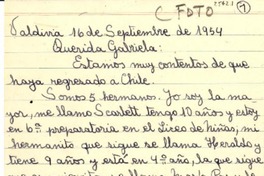 [Carta] 1954 sept. 16, Valdivia [a] Gabriela Mistral