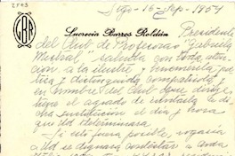 [Tarjeta] 1954 sept. 16, Santiago [a] Gabriela Mistral