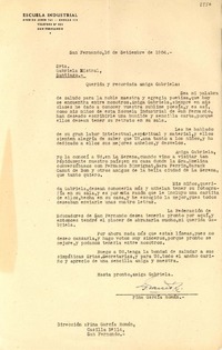 [Carta] 1954 sept. 16, San Fernando, [Chile] [a] Gabriela Mistral, Santiago, [Chile]