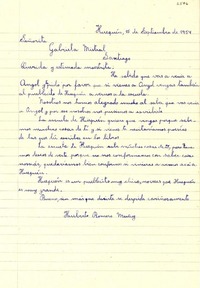 [Carta] 1954 sept. 15, Huequén [a] Gabriela Mistral, Santiago