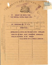 [Telegrama] 1954 sept. 17, Concepción, [Chile] [a] Romiro [i.e. Radomiro] Tomic, Santiago, [Chile]