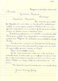 [Carta] 1954 sept. 15, Huequén [a] Gabriela Mistral, Santiago