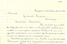 [Carta] 1954 sept. 15, Huequén [a] Gabriela Mistral, Santiago