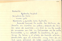 [Carta] [1954], Valparaíso [a] Gabriela Mistral, Nueva York