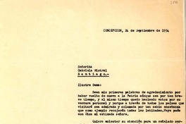 [Carta] 1954 sept. 24, Concepción [a] Gabriela Mistral, Santiago