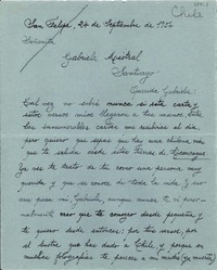 [Carta] 1954 sept. 24, San Felipe [a] Gabriela Mistral, Santiago