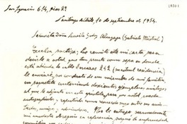 [Carta] 1954 sep. 10, Santiago, [Chile] [a] Lucila Godoy Alcayaga (Gabriela Mistral)