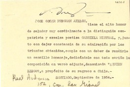 [Carta] 1954 sept., Santiago, [Chile] [a] Gabriela Mistral