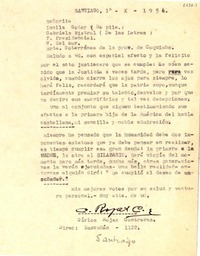 [Carta] 1954 oct. 1, Santiago [a] Gabriela Mistral, Viña del Mar