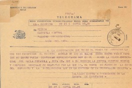 Telegrama 1954 oct. 5, [Santiago], [Chile] [a] Gabriela Mistral, Palacio Presidencial, Viña del Mar, [Chile]