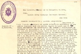 [Carta] 1954 nov. 1, San Bernardo, Chile [a] Lucila Godoy Alcayaga, New York, [EE.UU.]