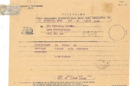 [Telegrama] 1954 oct. 5, Santiago [a] Gabriela Mistral, Viña del Mar