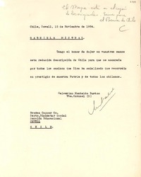 [Carta] 1954 nov. 15, Sewell, Chile [a] Gabriela Mistral