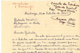[Carta] 1954 oct. 12, Santiago [a] Gabriela Mistral, Washington