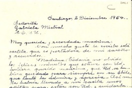 [Carta] 1954 dic. 2, Santiago, [Chile] [a] Gabriela Mistral, EE.UU.