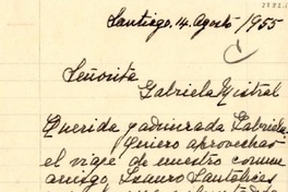 [Carta] 1955 ago. 14, Santiago, [Chile] [a] Gabriela Mistral