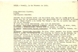 [Carta] 1955 feb. 10, Sewell [a] Gabriela Mistral, Nueva York
