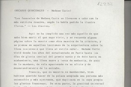 (Recados quincenales : Madame Curie)