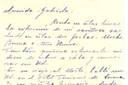 [Tarjeta] 1955 dic. 24, San Fernando, Chile [a] Gabriela [Mistral]