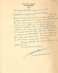 [Carta] 1956 mar. 3, Santiago, Chile [a] Gabriela Mistral