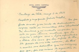 [Carta] 1956 mar. 3, Santiago, Chile [a] Gabriela Mistral