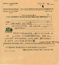 [Telegrama] 1954 sept., Santiago [a] Germán Becker, Santiago