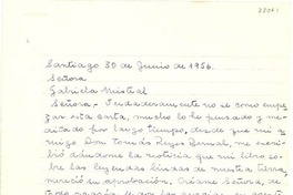 [Carta] 1956 jun. 30, Santiago, [Chile] [a] Gabriela Mistral