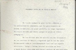 Palabras antes de su viaje a México