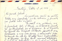 [Carta] 1956 oct. 1, Santiago [a] Gabriela Mistral