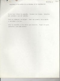 (Palabras a los niños de la Escuela 18 de Valparaíso)