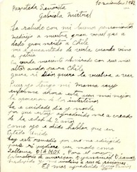 [Carta] 1956 nov. 10, [Chile?] [a] Gabriela Mistral