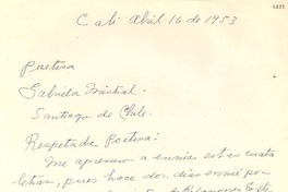 [Carta] 1953 abr. 16, Cali, [Colombia] [a] Gabriela Mistral, Santiago, Chile