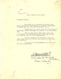 [Carta] 1947 feb. 24, Cali, Colombia [a] Gabriela Mistral