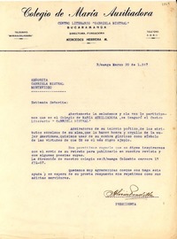 [Carta] 1947 mar. 20, Bucaramanga, [Colombia] [a] Gabriela Mistral, Montevideo