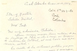 [Carta] 1954 ene. 10, Cali, Colombia [a] Gabriela Mistral, New York, [Estados Unidos]