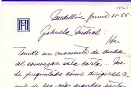 [Carta] 1955 jun. 21, Medellín, Colombia [a] Gabriela Mistral