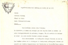 [Carta] 1949 sept. 30, Bogotá, Colombia [a] Gabriela Mistral, Santa Bárbara, California