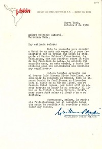 [Carta] 1950 oct. 8, Nueva York [a] Gabriela Mistral, Veracruz, México