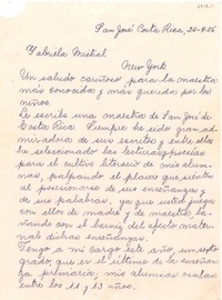 [Carta] 1956 sept. 24, San José, Costa Rica [a] Gabriela Mistral, New York