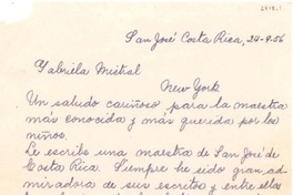 [Carta] 1956 sept. 24, San José, Costa Rica [a] Gabriela Mistral, New York