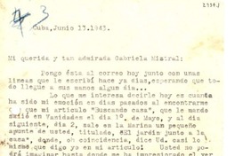 [Carta] 1943 jun. 13, Cuba [a] Gabriela Mistral