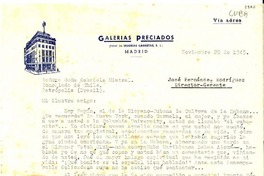 [Carta] 1945 nov. 20, Madrid, [España] [a] Gabriela Mistral, Consulado de Chile, Petrópolis, Brasil