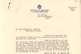 [Carta] 1938 nov. 22, La Habana [a] Gabriela Mistral