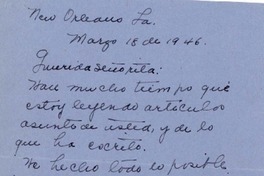 [Carta] 1946 mar. 18, New Orleans, La., [EE.UU.] [a] [Gabriela Mistral]