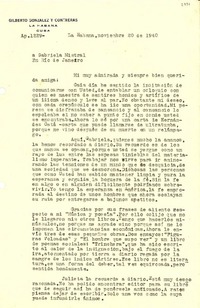 [Carta] 1940 nov. 20, La Habana, Cuba [a] Gabriela Mistral, Río de Janeiro